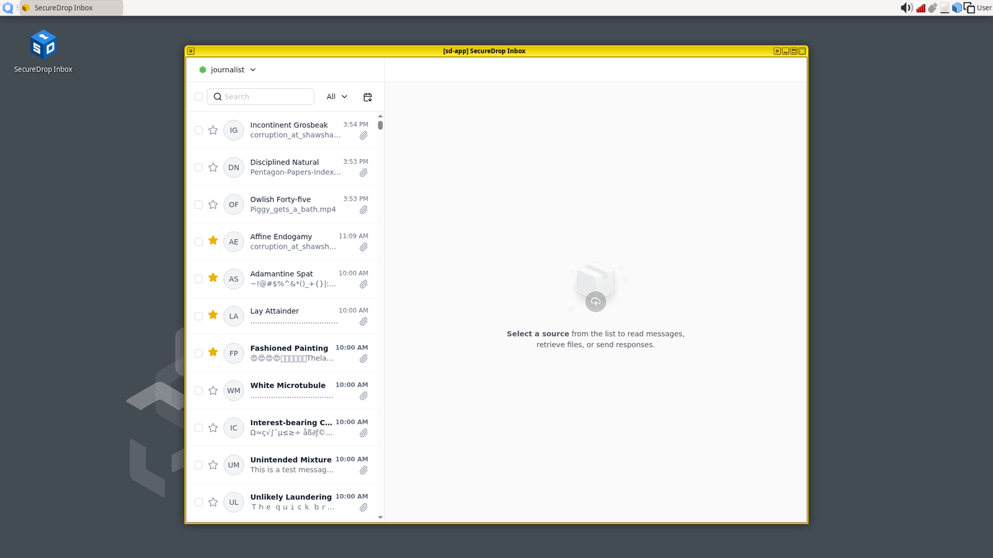 SecureDrop Inbox Main View